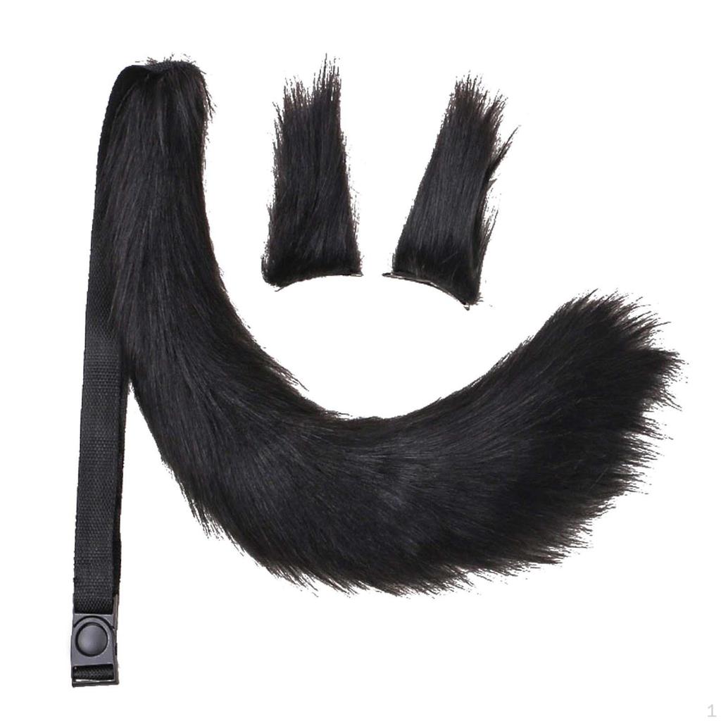 3Pcs Plush Ears and Tail Set Adjustable for Carnival Halloween Dress Women Girls
