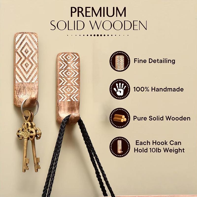 3 Stück Holz Wandhaken Veranda Wandaufhänger Kleiderhaken Schlafzimmer Schal Kleiderhaken Hut Mantel Schlüssel Handtuchhalter Heim-Organizer