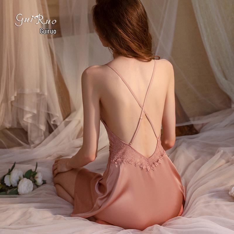 Gorgeous Backless Satin Nightgown and Outer Robe Set for Women - Summer Casual, Breathable Homewear 