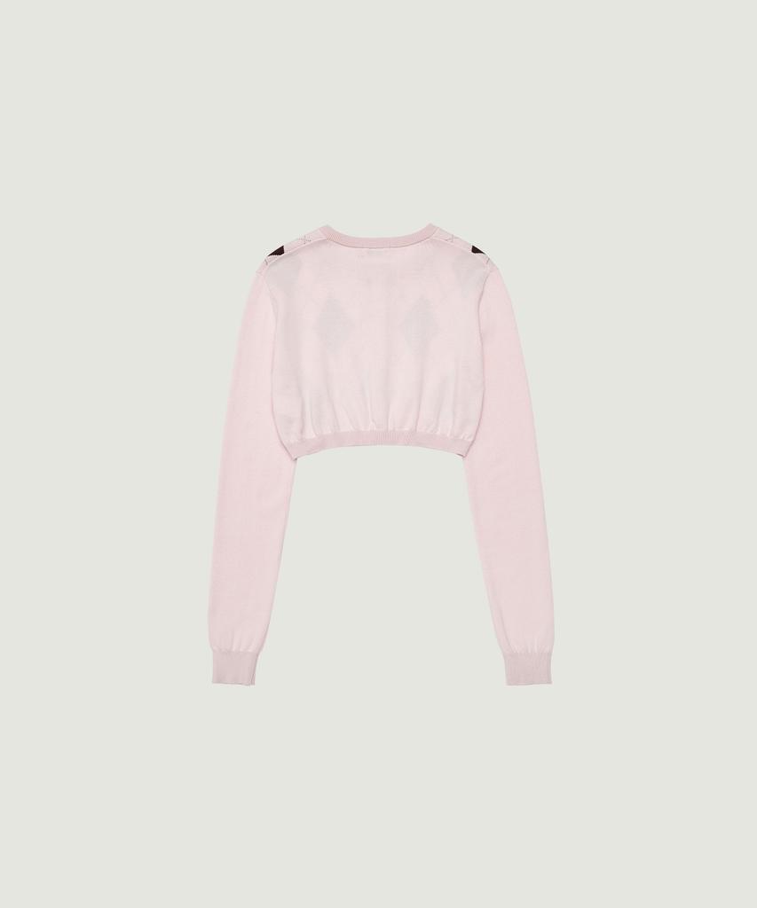 GROVE Veni Argyle Crop Cardigan (Pink)