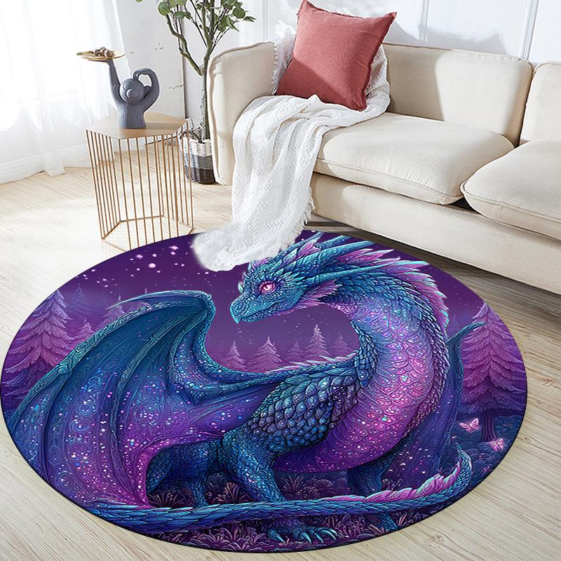 Purple Dragon Round Area Rug,Carpet Rug for Living Room Bedroom Sofa Playroom Decor,Non-slip Floor Mat