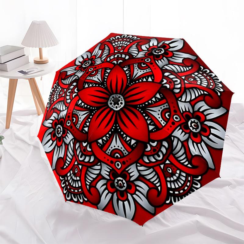 1pc Mandala Automatic Open/close Folding Umbrella, Compact Portable Travel Umbrella  yy251230162