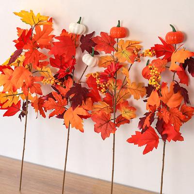 1pcs Thanksgiving Pumpkin Maple Leaf Tree Branch Artificial Simulation Decoration Fall Autumn ARI
