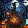 Halloween Witch Lantern Indoor Spooky Standing Night Light Unique Witch Statue Table Lamp for Bedroom Halloween Decor Gifts