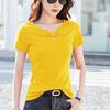 Hollow Chest Bowknot Sweet Korean Version of Slim Cotton Short-sleeved Women's T-shirt Fashion One-shoulder Half-sleeved Top