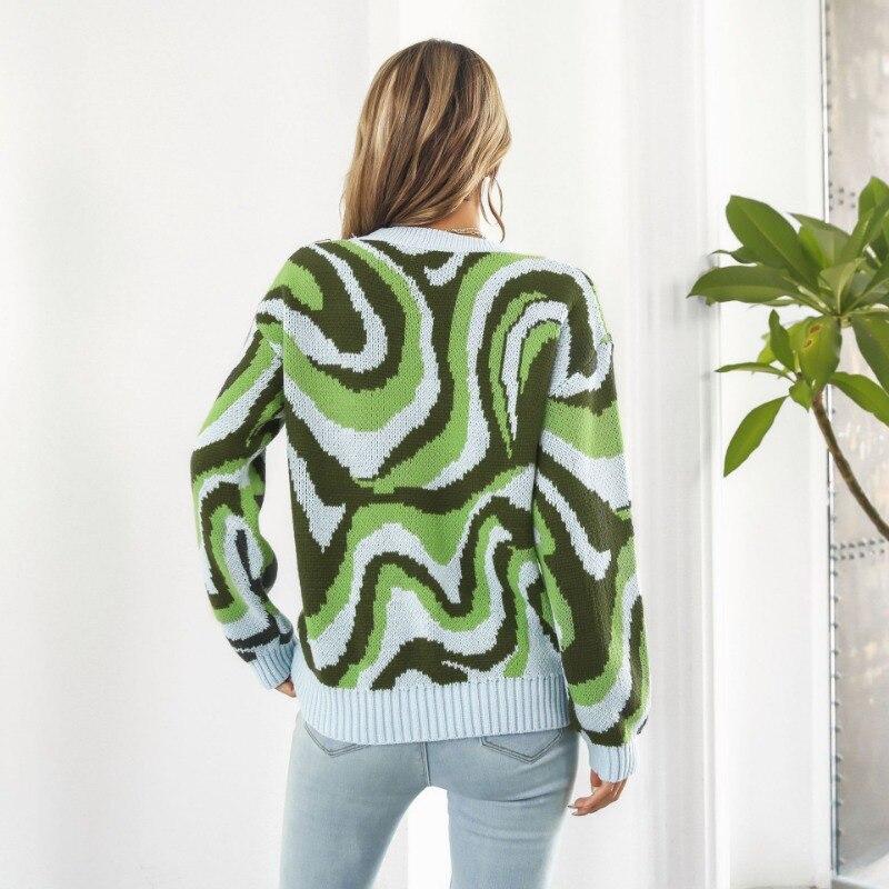 Herbst Tie-gefärbt Gestreiften Gestrickten Pullover Pullover Frauen Winter Langarm Pullover Rundhals Lose Vintage Jumper Pullover 29385