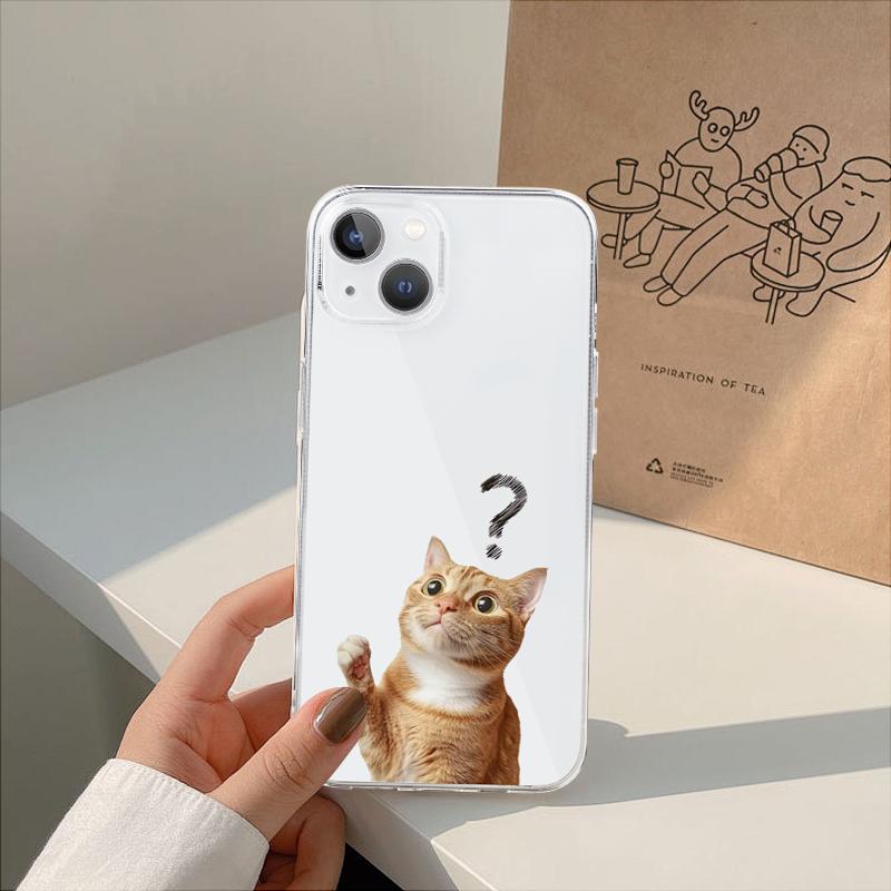 

Cartoon Animal Cat Question Clear Phone Case For iPhone 16 15 11 12 14 13 Pro Max Mini X XSMax XR 7 8 Plus SE4 16e Cute Covers iPhone 13