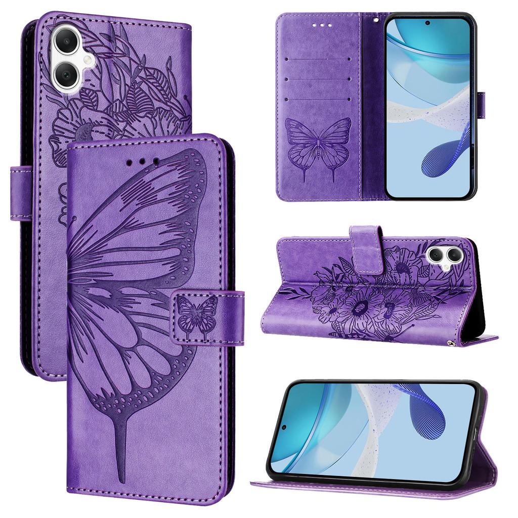For Samsung Galaxy A06 4G Wallet Case with Wrist Strap Butterfly Imprint Leather Phone Cover