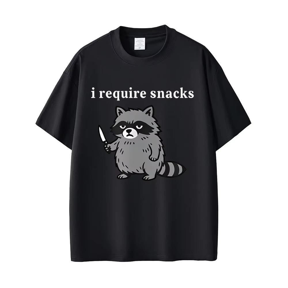 I Require Snacks Raccoon Funny Meme Print Tshirt Men Women Casual Humor Style T Shirts Mens Cotton Vintage Tshirts Cotton