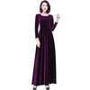 Elegant Autumn/Winter Golden Velvet V-Neck Pleated A-Line Dress with Waist-Cinching and Wide Hem