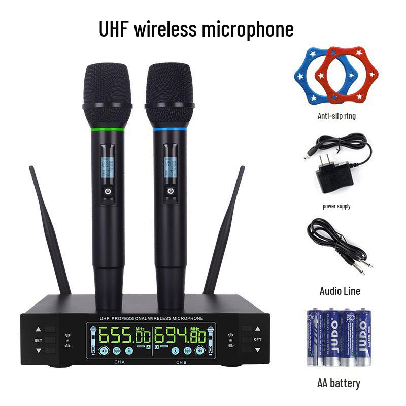 Dual Metal True Diversity Infrared Frequency Wireless Microphone for Meetings and Family KTV