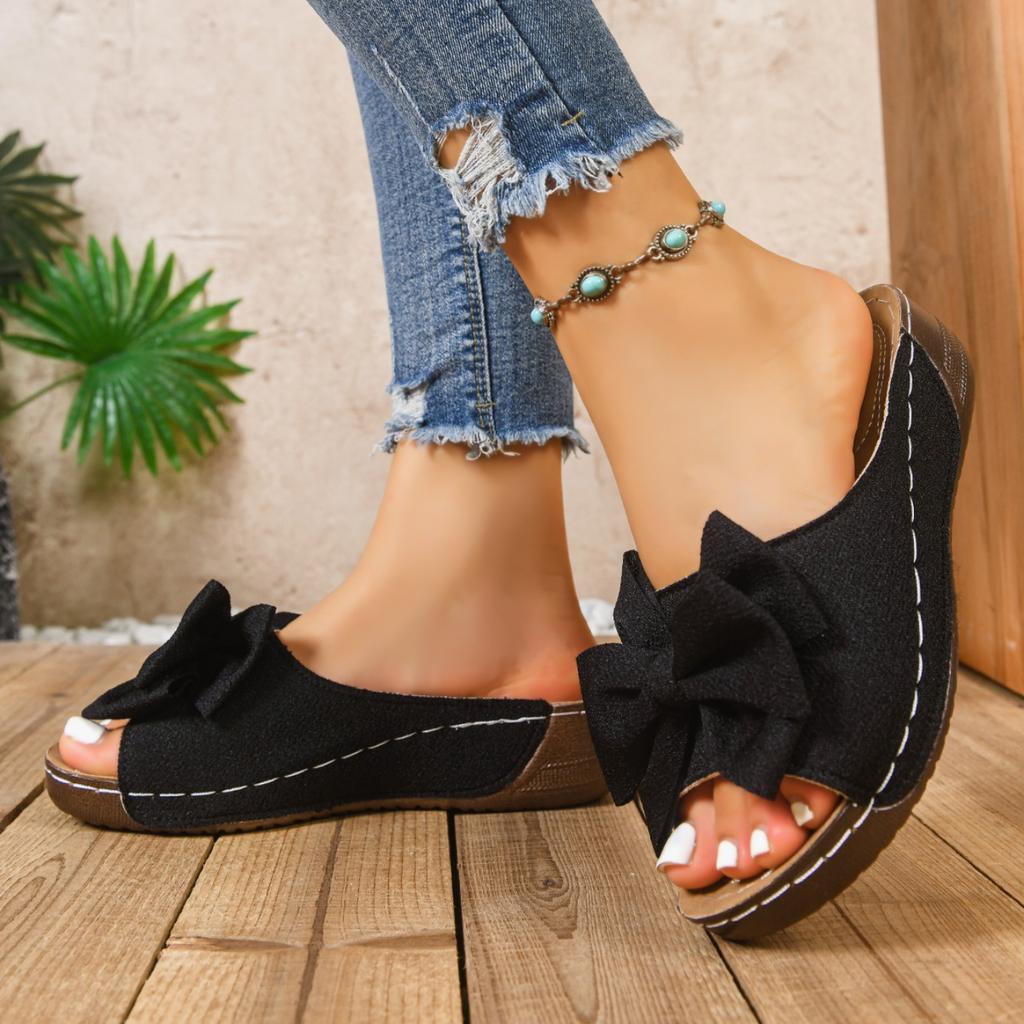 Women Wedge Platform Slippers Outdoor Sandals Leisure Large Size Shoes Women Lightweight Bow Tie Slippers Slides Women