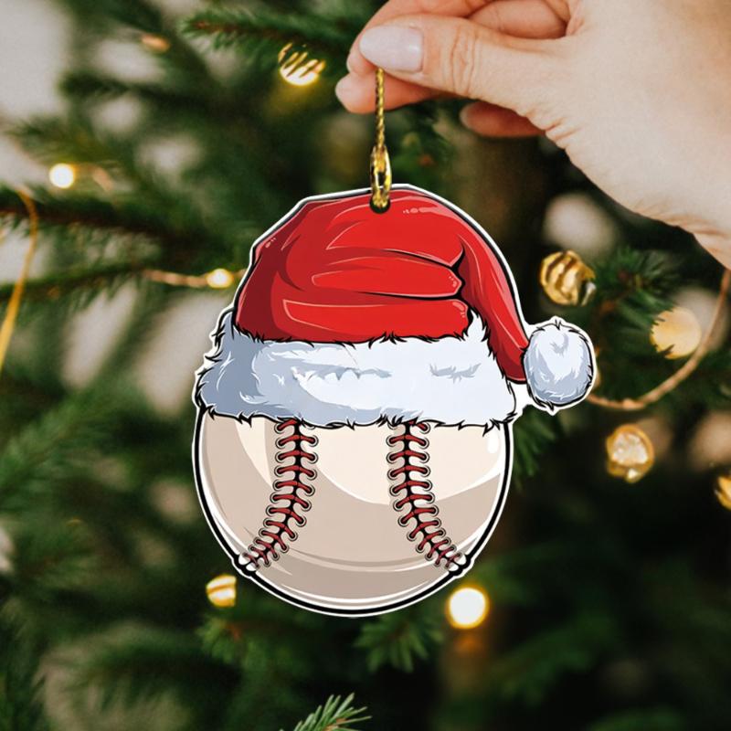 1pcs Baseball Santa Hat Christmas Ornament, Acrylic Sign, Four Seasons Decoration, with Wall Hanging, Novelty Home Decor