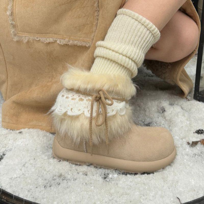 

Ретро повседневные универсальные зимние ботинки женские 2025 осень и зима новые толстоподошвенные пушистые плюшевые утолщенные теплые большие хлопковые ботинки 40