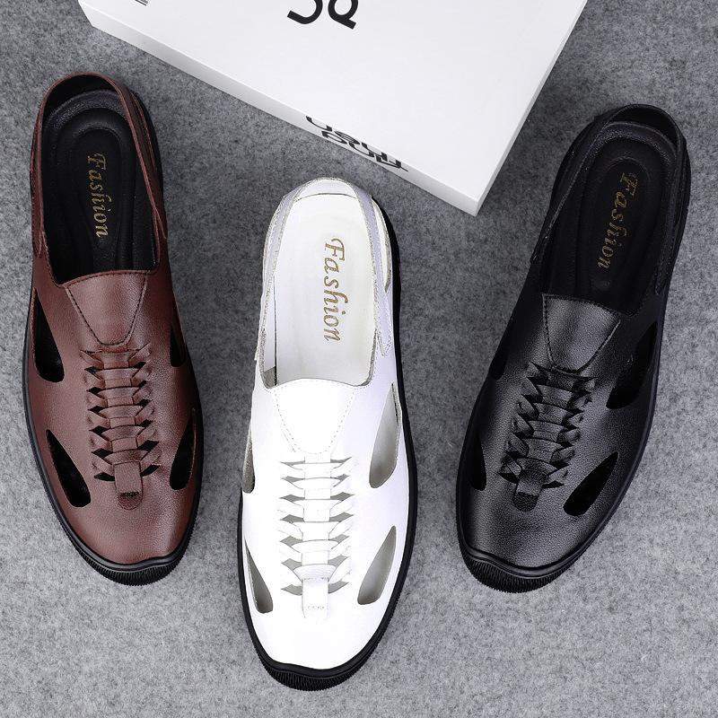 Men's Shoes Summer Casual Leather Shoes Men's Soft Leather Outdoor Breathable Sandals Men's Soft-soled Casual Shoes