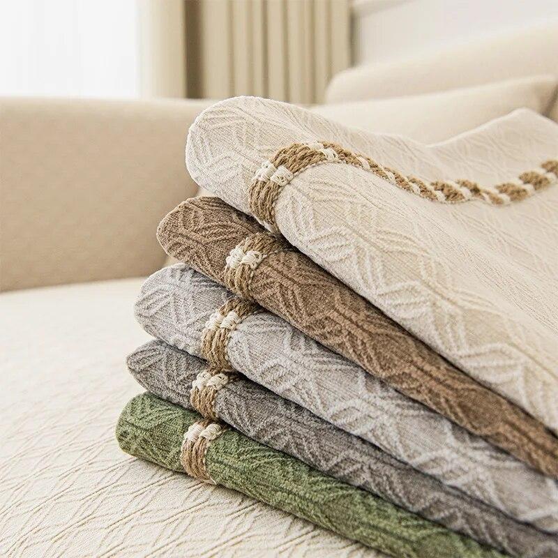 Chenille-Sofakissen für Wohnzimmer, nordisches Sofa-Handtuch, Matte, rutschfeste Couch-Abdeckung, L-Ecksofa, Handtuch, Sitzpolster, Schnur, Gurtband