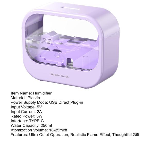 Aroma Diffuser with Landscape, 7 Color Flame Humidifier, 250ml Essential Oil Diffuser with Auto Shut Off, Quiet Mist Humidifier for Home