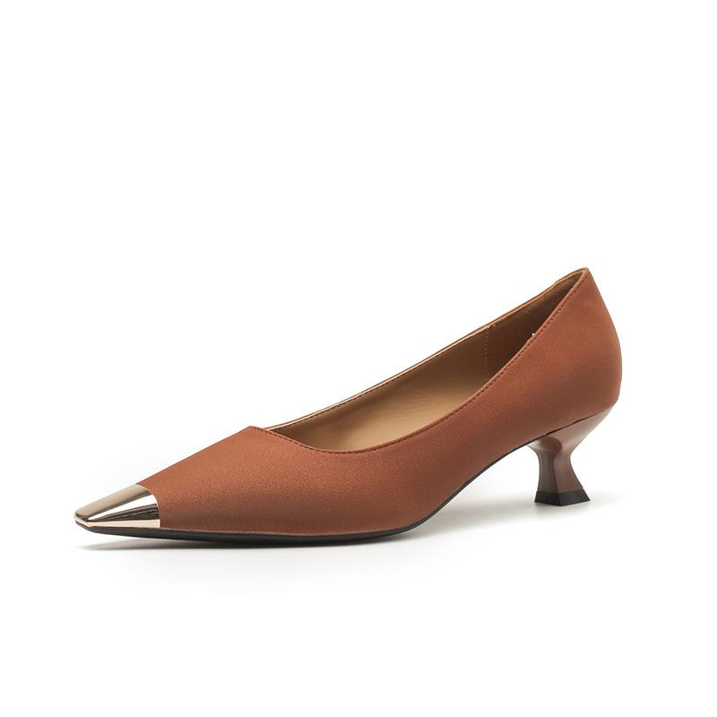 Fashion Metal Head High Heels Women's Summer Fashion Low Heel Commuter Four Seasons Pumps Cat Heel Daily Women's Shoes Mid Heel Pumps