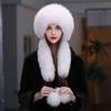 Fox Fur Hat Women Winter Scarf Hat Warm Ear Protection Cap Female Outdoor Thick Warm Fur Hats Russians Fashion Fluffy Fur Hat
