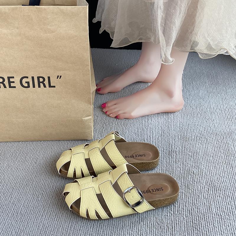 Large size women's shoes 41-43 silver hollow bag head half slippers female summer wear fashion fairy cool slippers Birkentow