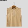 INCERUN Summer Men Lapel Collar Sleeveless Zip-up Casual Cargo Tank Tops