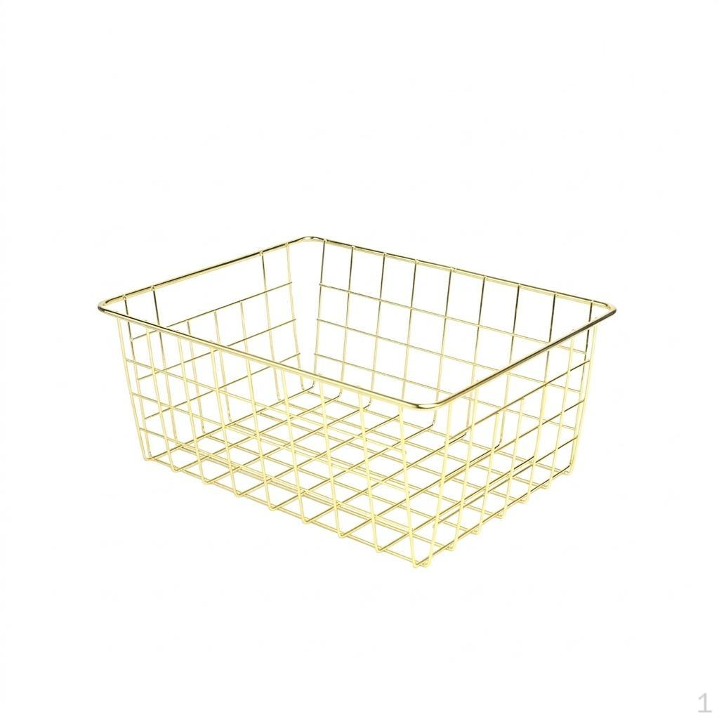 Bathroom Storage Wire Basket with Handle and Decorative Electroplated Finish, Metal Organiser for