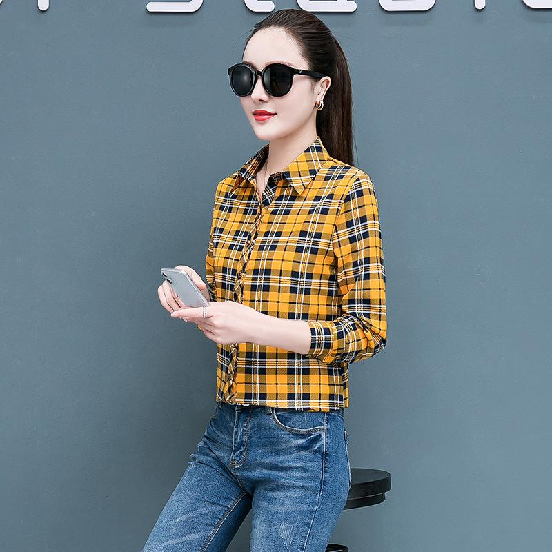 Geruit Overhemd Dames Honderd Dames Tops Los Retro Hong Kong Smaak Lange Mouw Overhemd