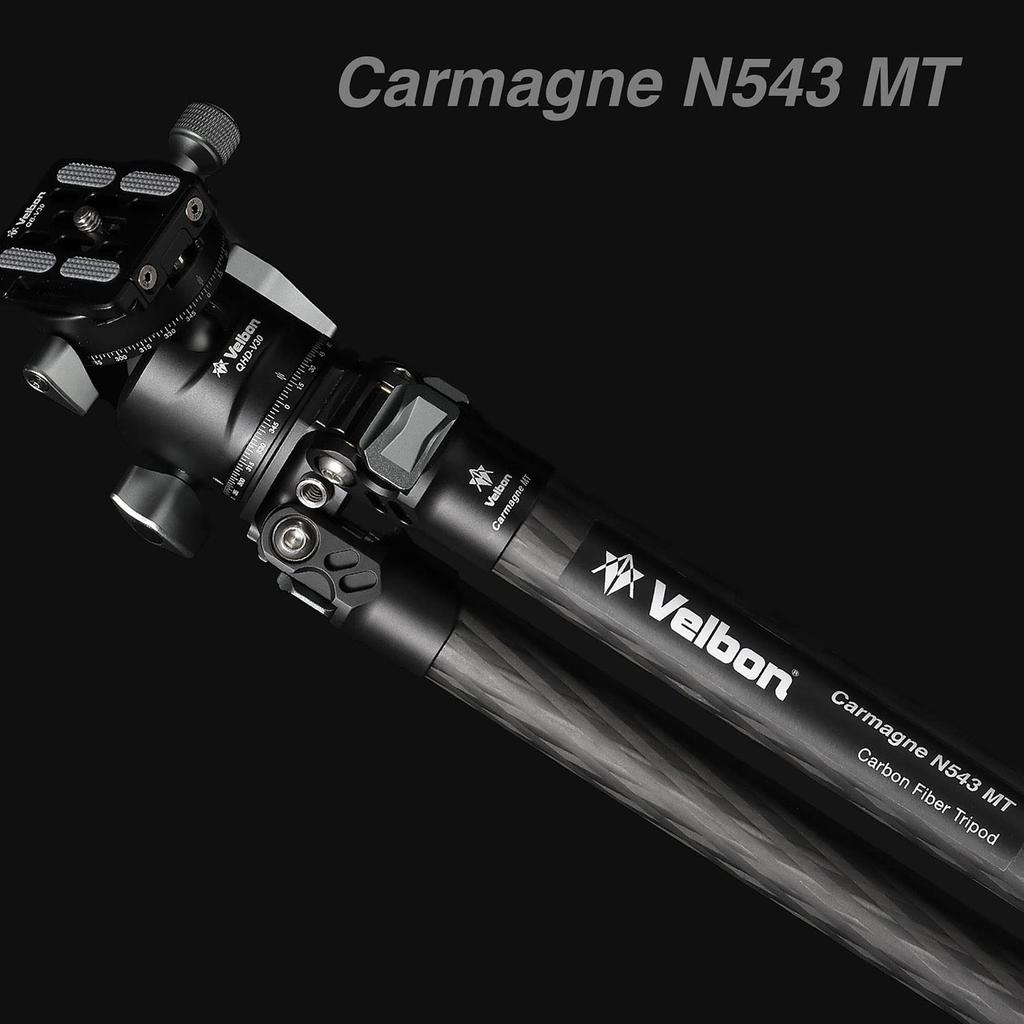 Velbon Carmagne N543 MT AZ Medium Carbon Fiber 4 Leg Compatible Ball Head Carbon Fiber Black Tripod, Sections, Diameter Approx. 25.5mm,