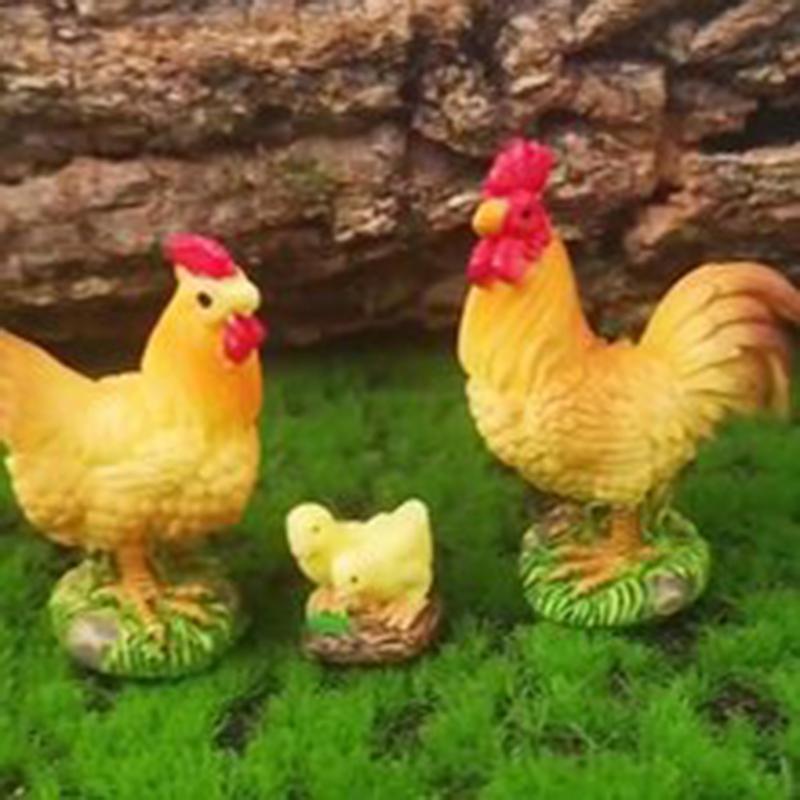 Rooster Chicken Figurines Farm Animal Model Home Decor Miniature Fairy Garden Diy Landscaping Cartoon Hen Chick Accessories