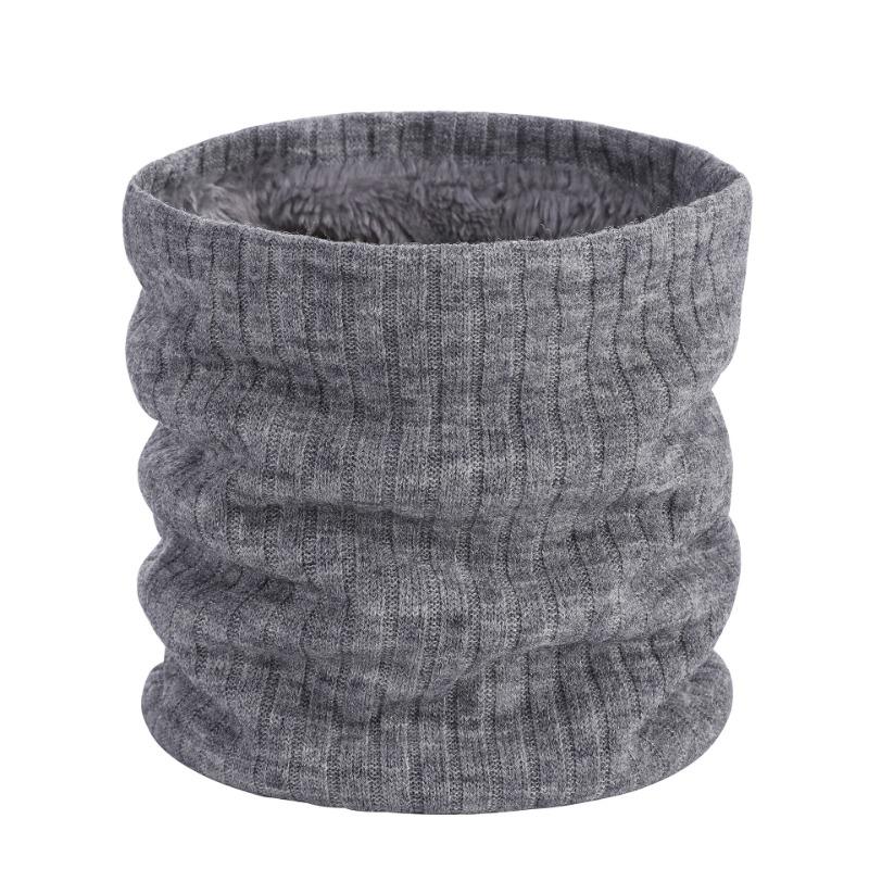 Double-layer Velvet Thickened Warm Neck Cover, Solid Color Wool Single-circle Knitted Scarf, Autumn and Winter Versatile Scarf for Men and Women