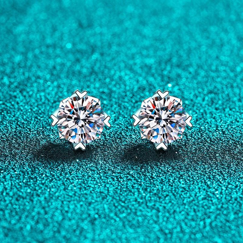 Sterling Screw Back Stud Earrings With Moissanite Zircon Women Delicate Geometric Design Multiple Sizes Available