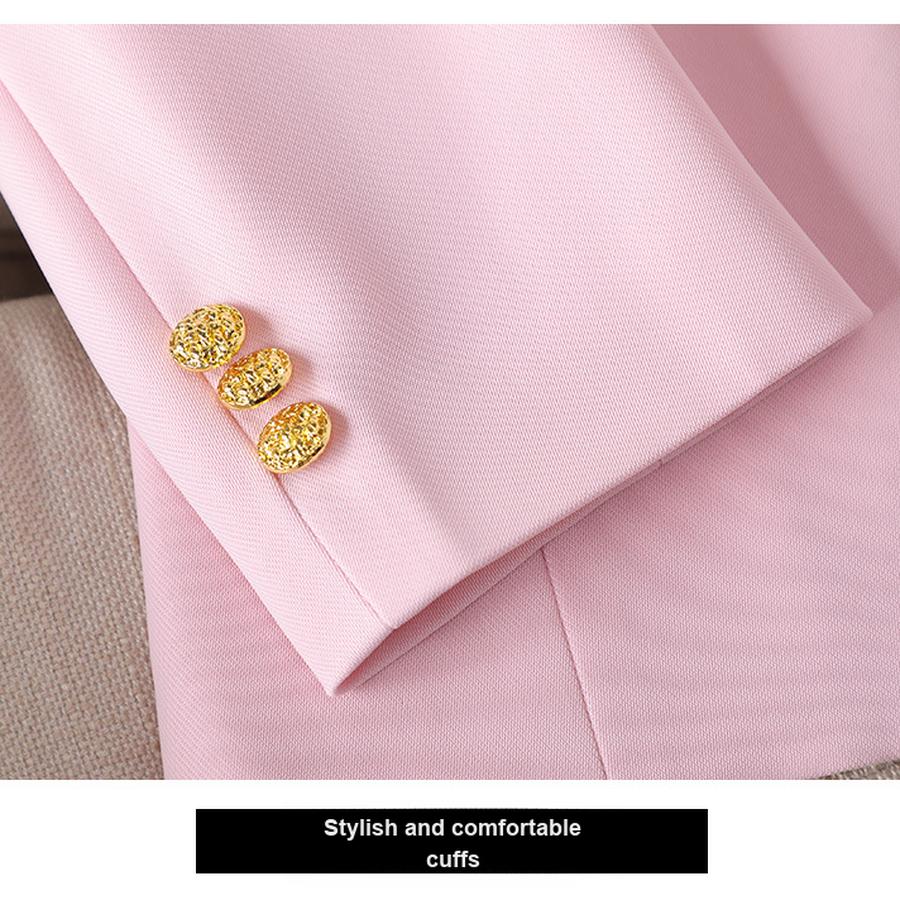 New Pink Red Long Sleeve Blazer Jacket Set Women's Pants & Mini Skirt Outfit Elegant