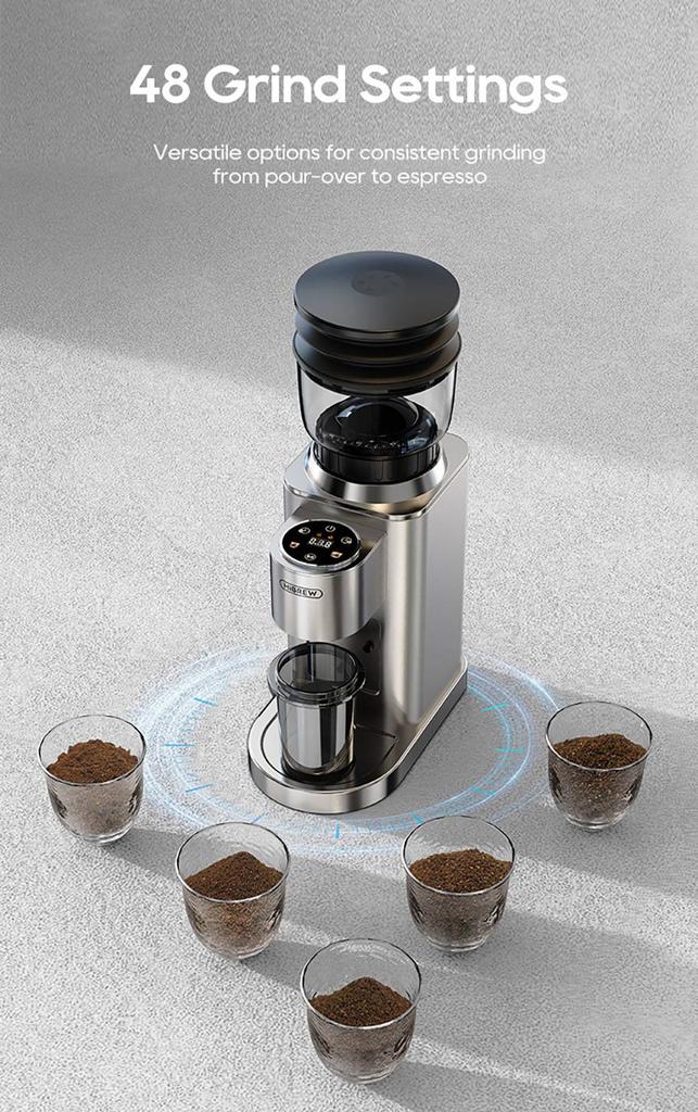 HiBREW G7 Coffee Grinder, 48 Grind Settings, Anti-Static Technology, Stainless Steel Conical Burr, Touch Panel