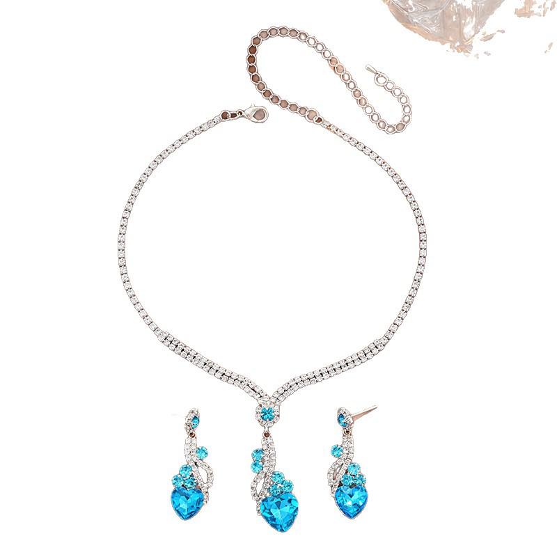 Luxury European & American Gemstone Heart Earrings & Necklace Set
