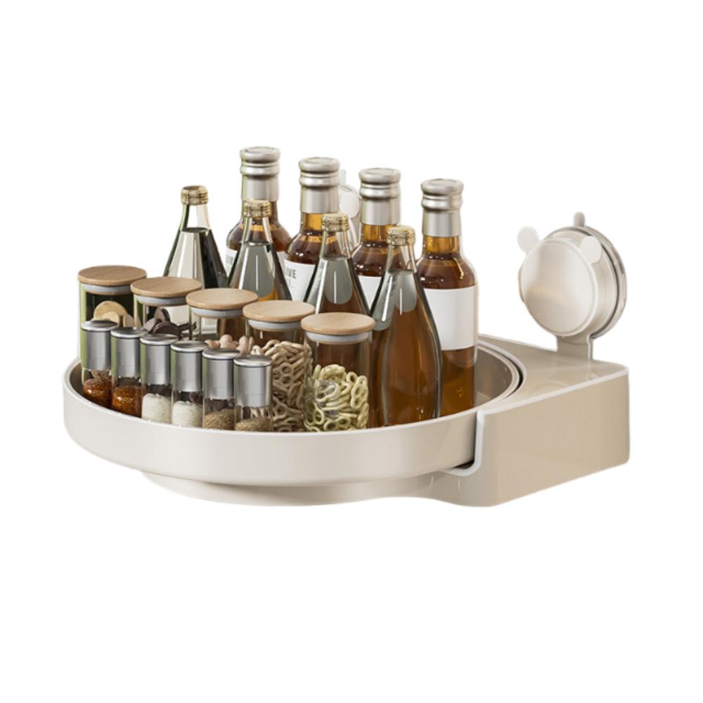 

Large Capacity Wall-mounted Rotating Storage Tray Waterproof Kitchen Storage Shelf Bathroom бежевый