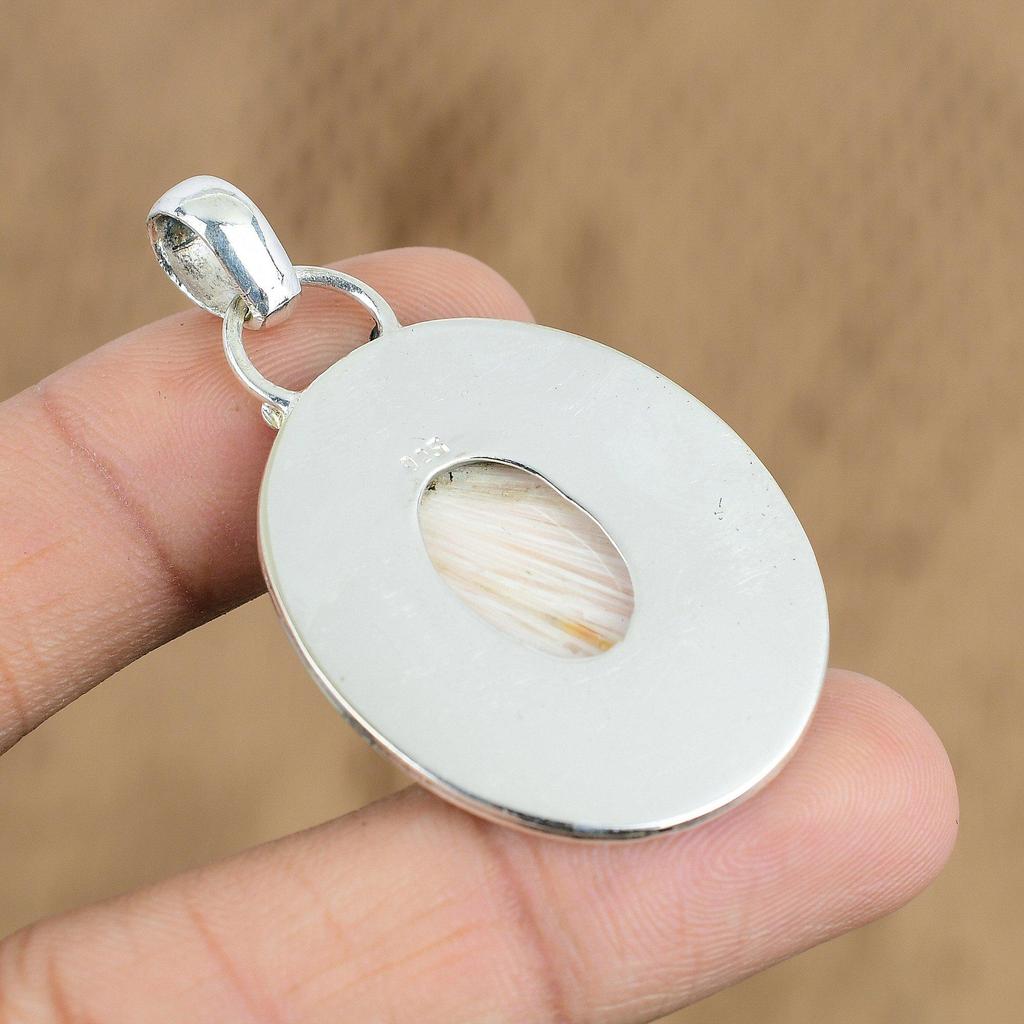 Wedding Gift For Her 925 Sterling Silver Natural Scolecite Gemstone Pendant