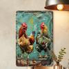 Vintage Chicken Metal Tin Sign 8x12 Inch, Rustic Rooster & Hen Wall Art, Teal Farmhouse Decor for Home Office Cafe