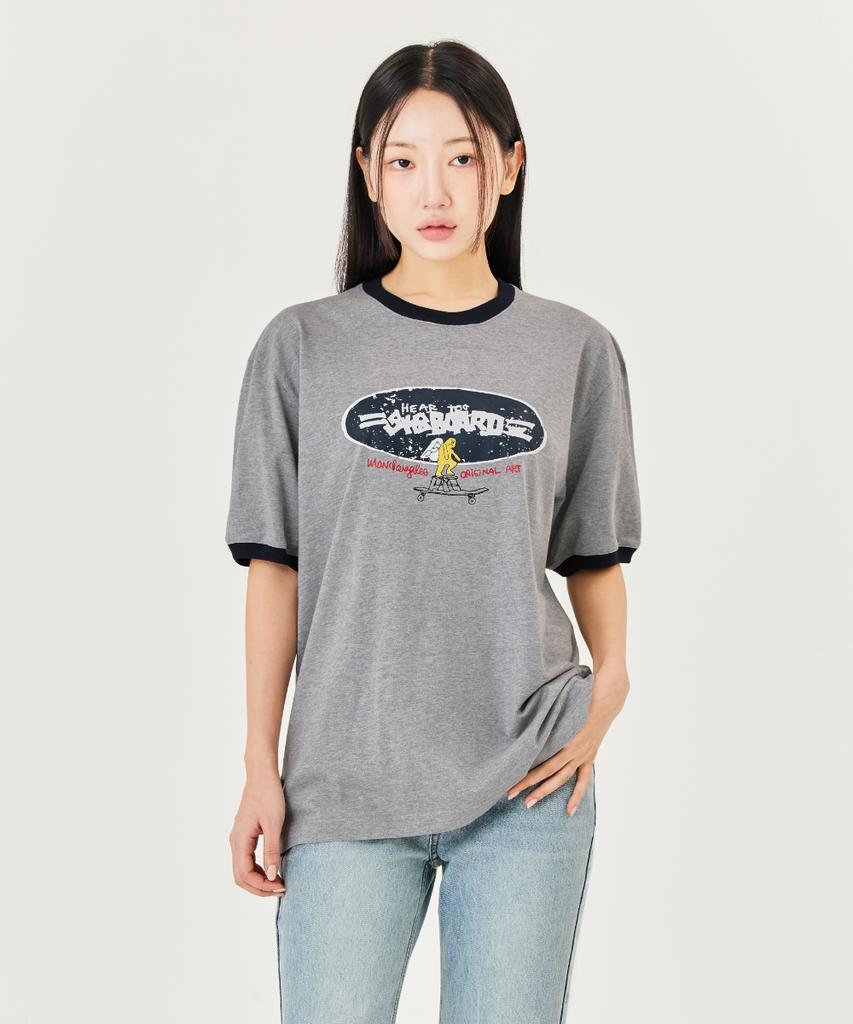 MARK GONZALES Logo Graphic Ringer Short Sleeve T-Shirt - M/Grey