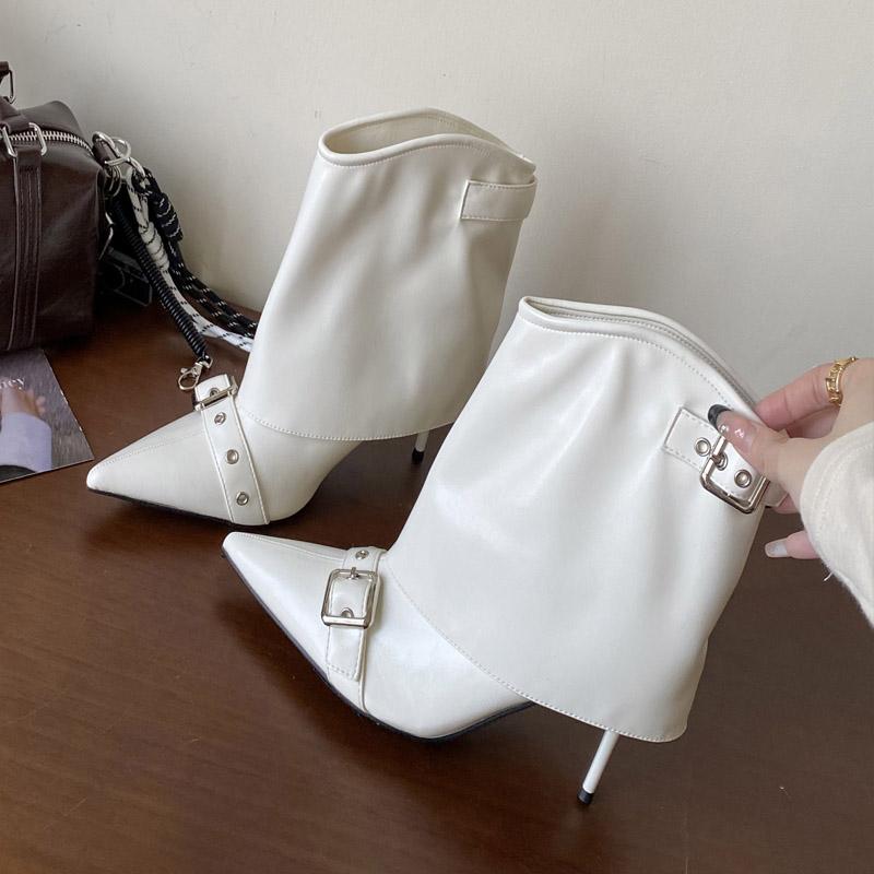 Eilyken Designer Splicing Belt Buckle Woman Ankle Boots Street Style Thin High Heels Pointed Toe Party Prom Shoes