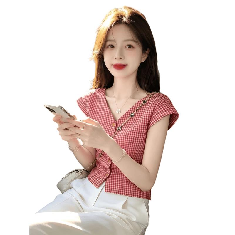 La Chapelle Women s Plaid Short-Sleeve T-Shirt S