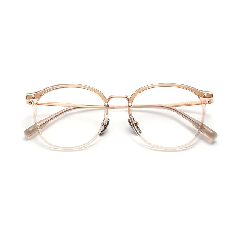 

Pure Titanium + TR Glasses Frame Women Ultra-light Retro Round Eyewear Super Tough Mirror Legs Gradient Spectacles Demo Lens рожевий колір золота