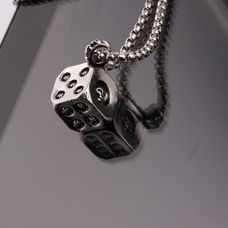 Vintage Dice Pendant Necklace - Stainless Steel Box Chain Lucky Jewelry for Men Women