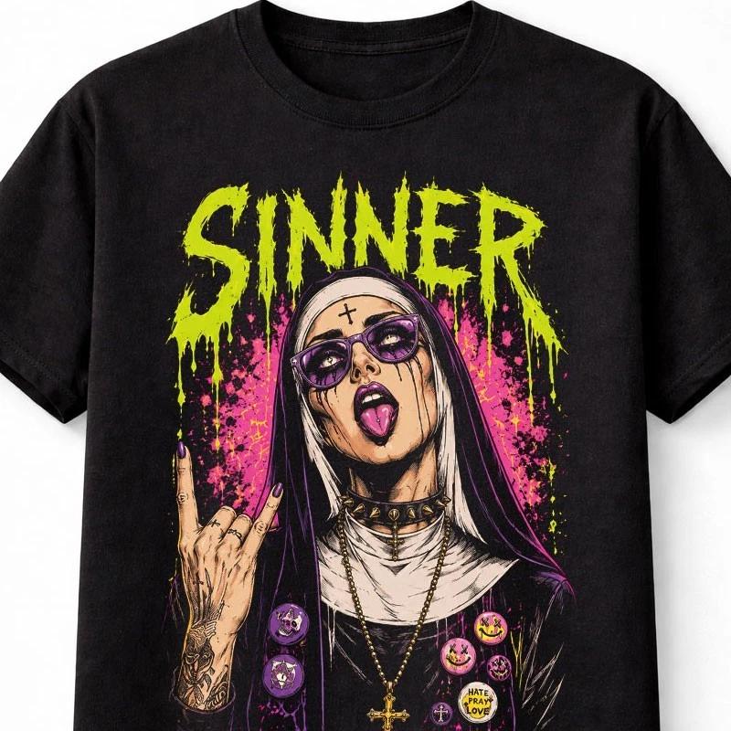 Sinner Goth Nun Horror Punk Graphic Alternative Unisex TShirt S