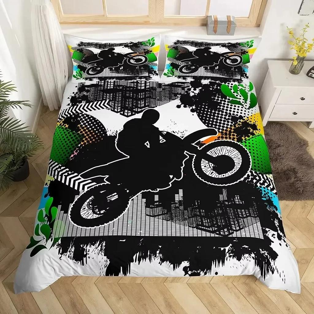 New 3D Print Dirt Bike Beding Set For Bedrom Soft Modern Bedspreads Comefortable Children Kids Soft Duvet Cover Comfortable Quilt Cover And Pilowcase