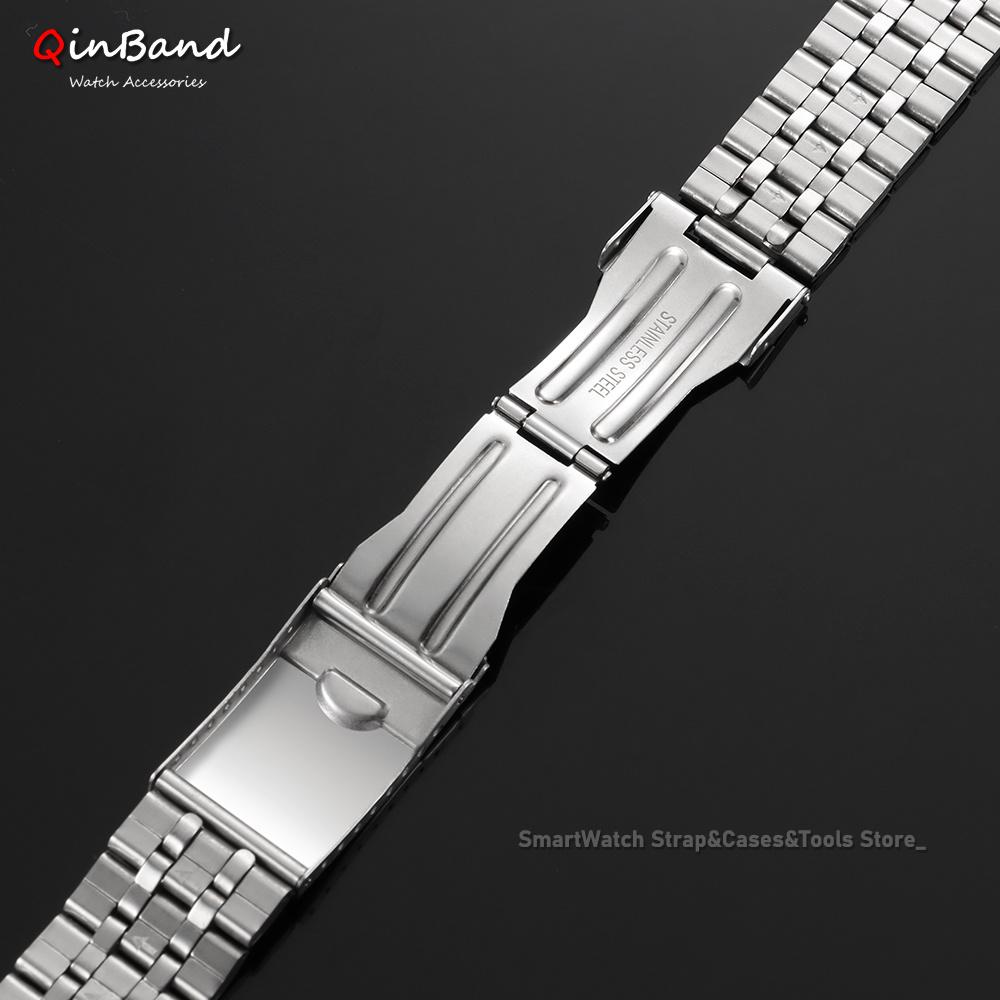 Five Beads Stainless Steel Watch Strap 18mm 20mm 22mm Universal Watch Bracelet Folding Clasp Watchband for Men Women Accessories