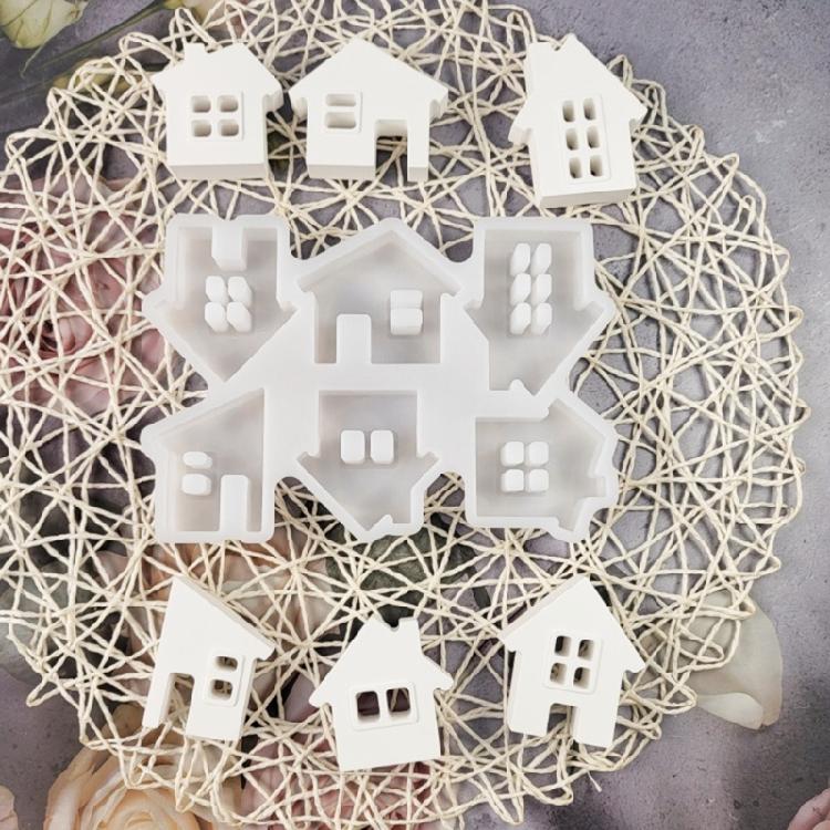 6-in-1 Haus Harzformen Gips Silikonformen für Epoxidharz Kerzen Seifenherstellung Fondant Schokolade Silikonformen