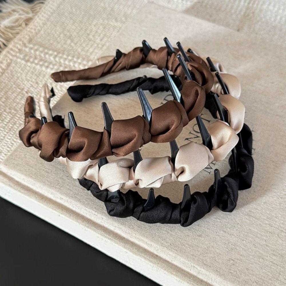 Adjustable Wrapped Hair Hoop Comfortable Toothed Headband Women's Satin Hairband  Daily Wear