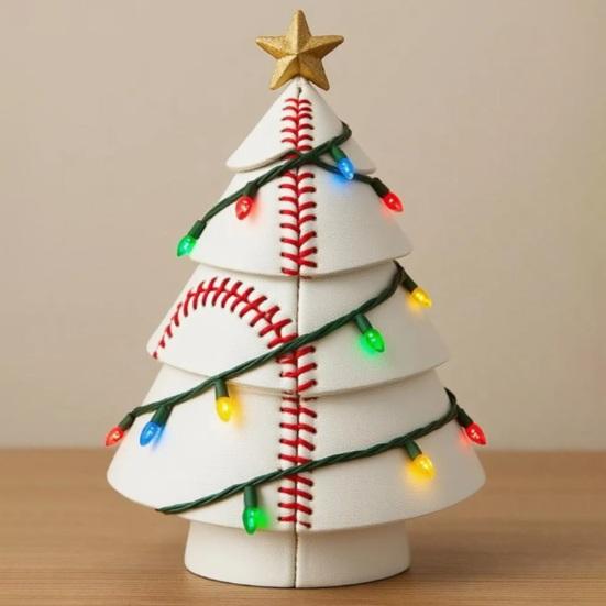 Ball Christmas Tree Ornament Fun Football Xmas Tree Decoration Basketball Tree with Golden Star Topper for Festive Holiday Decor