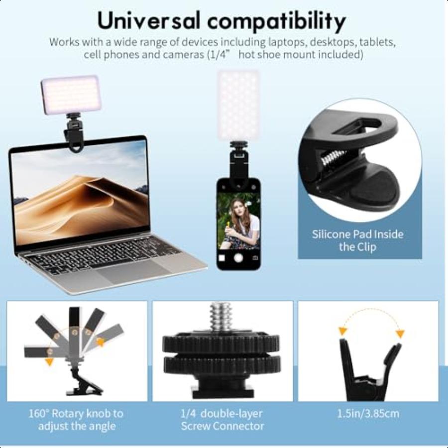 

Свет для селфи Портативный свет для телефона для видеозаписи 90 светодиодов Перезаряжаемый Регулируемый 3 режима освещения Кольцевой свет Клипса для iPhone Andr United States