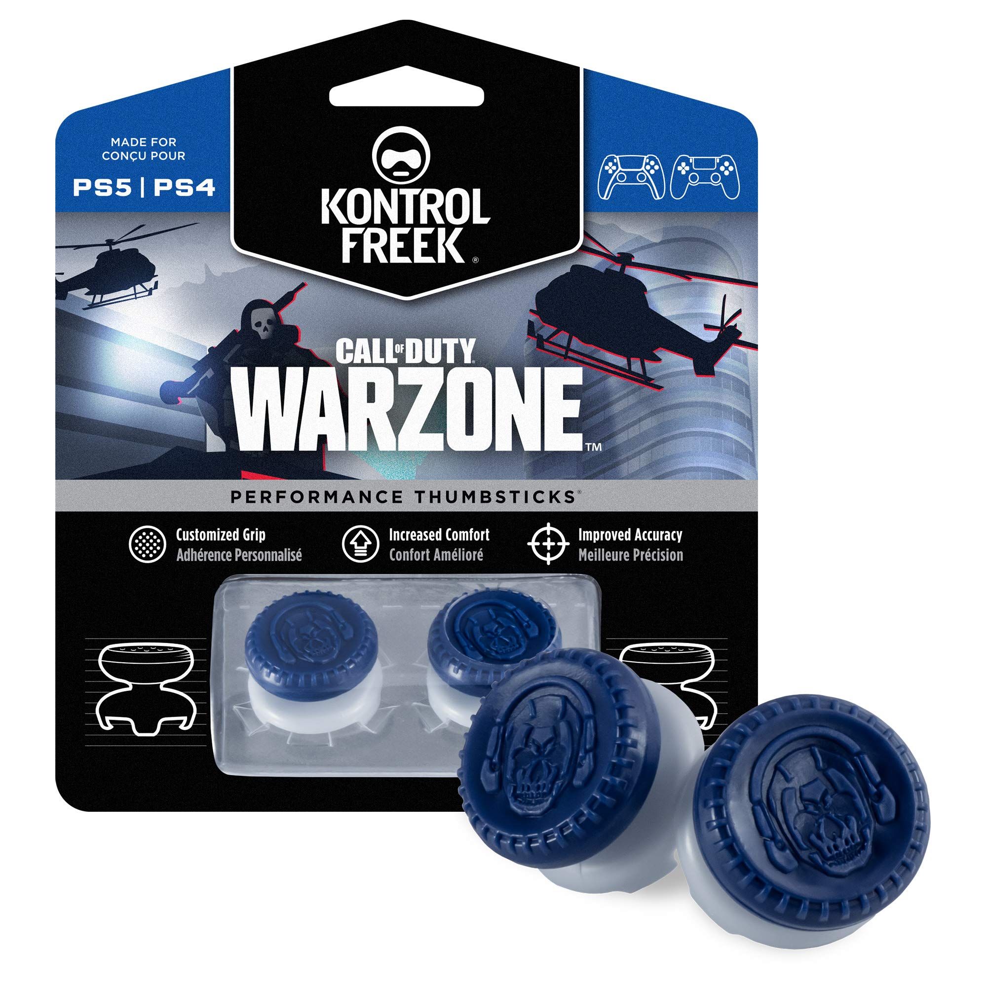 

KontrolFreek Call of Warzone Performance Накладки на стіки для PlayStation 4 та PlayStation 5 2 Duty (PS4) (PS5) Висока посадка, гібридний синьо-сірий
